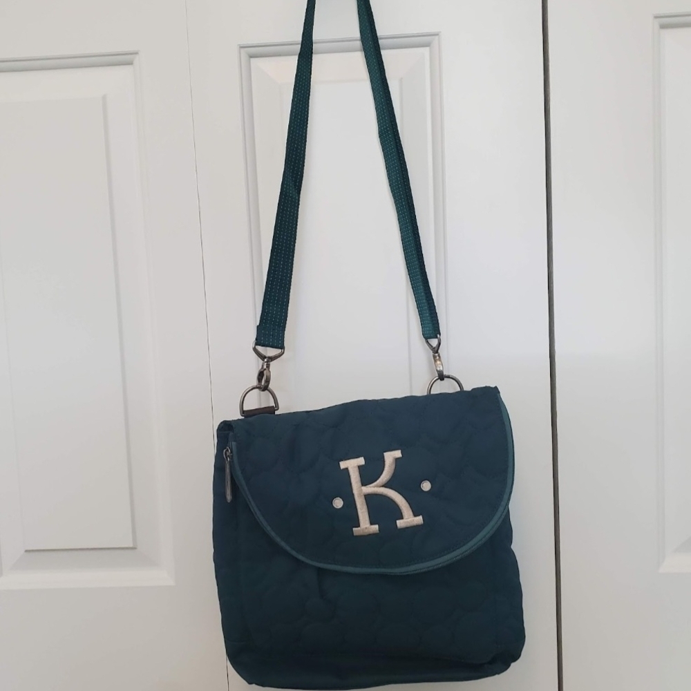 Convertible Teal Quilted Monogram 'K' Shoulder Bag Backpack